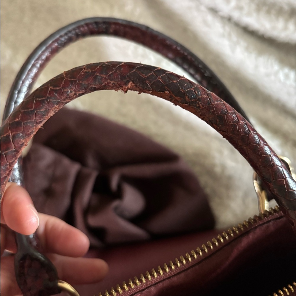 Coach Burgundy Croc-Embossed Leather Satchel with Gold Hardware - Picture 4 of 8